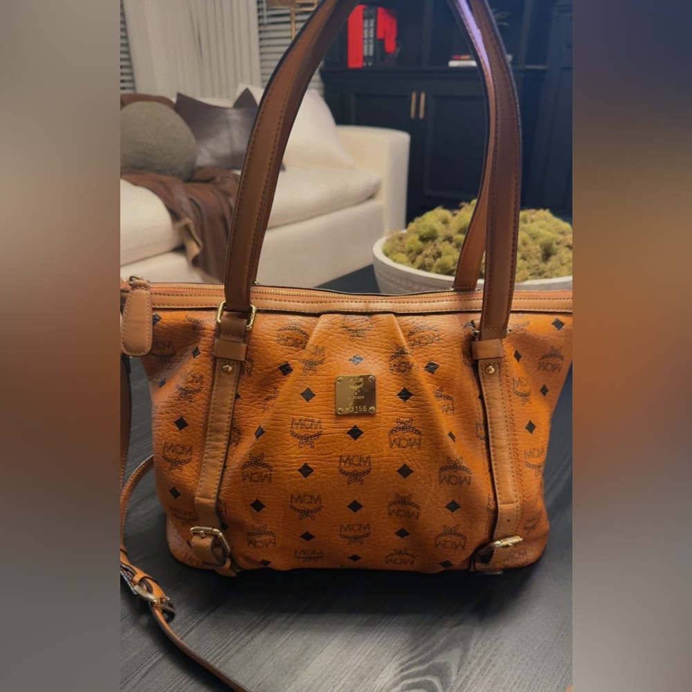 MCM Vintage Visetos: Cognac Monogram 2-Way Tote & Shoulder Bag | Authentic